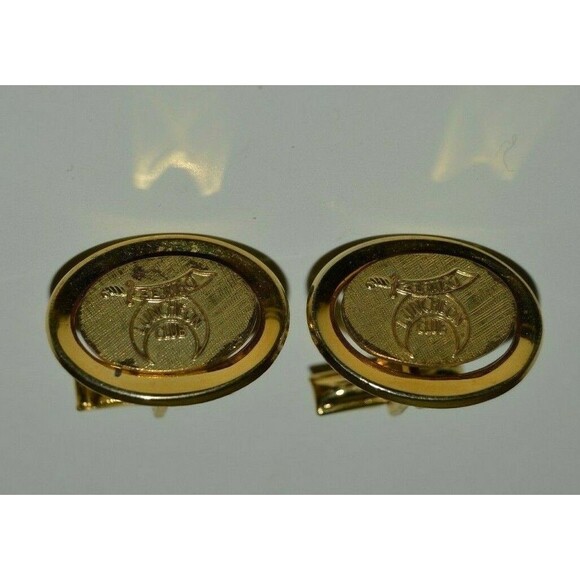 Vintage Oval Masonic Shriners Zembo Luncheon Club Golden Cuff Links RARE - Picture 1 of 7